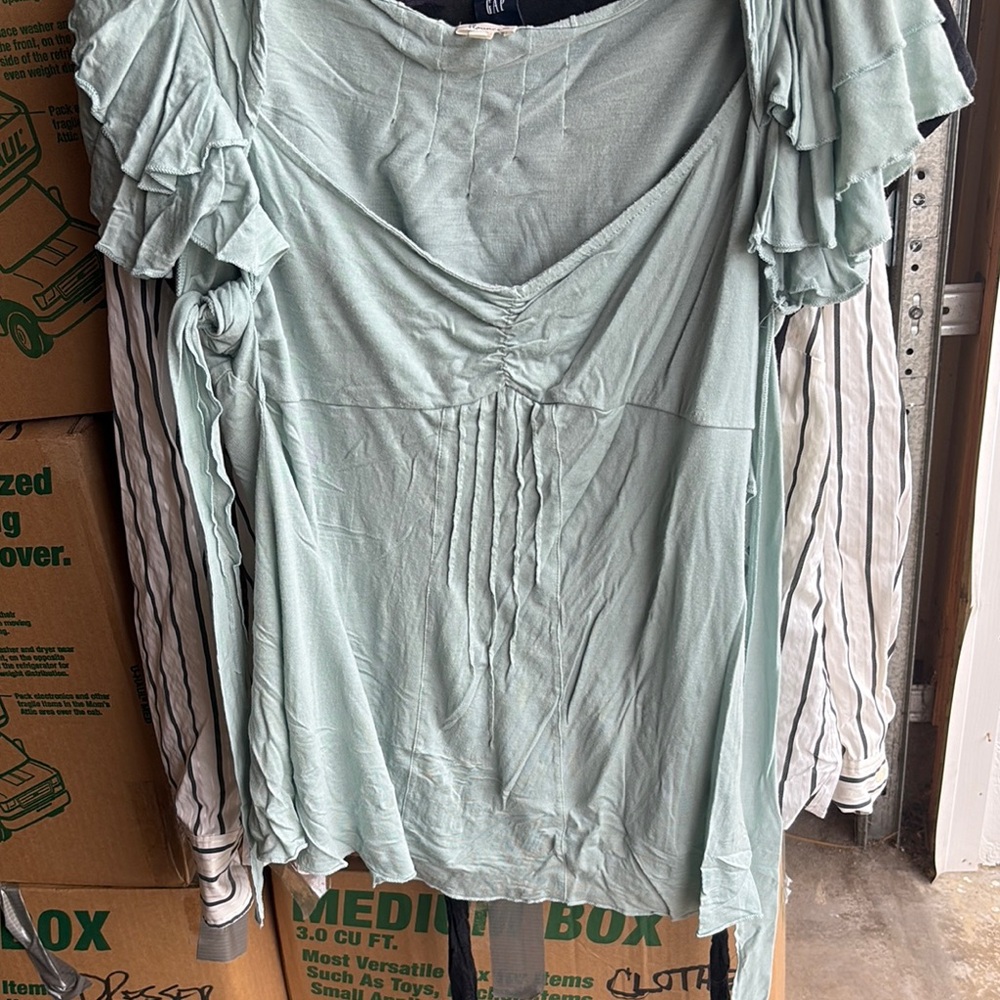 Flou Green Ruffled Short Sleeve Blouse